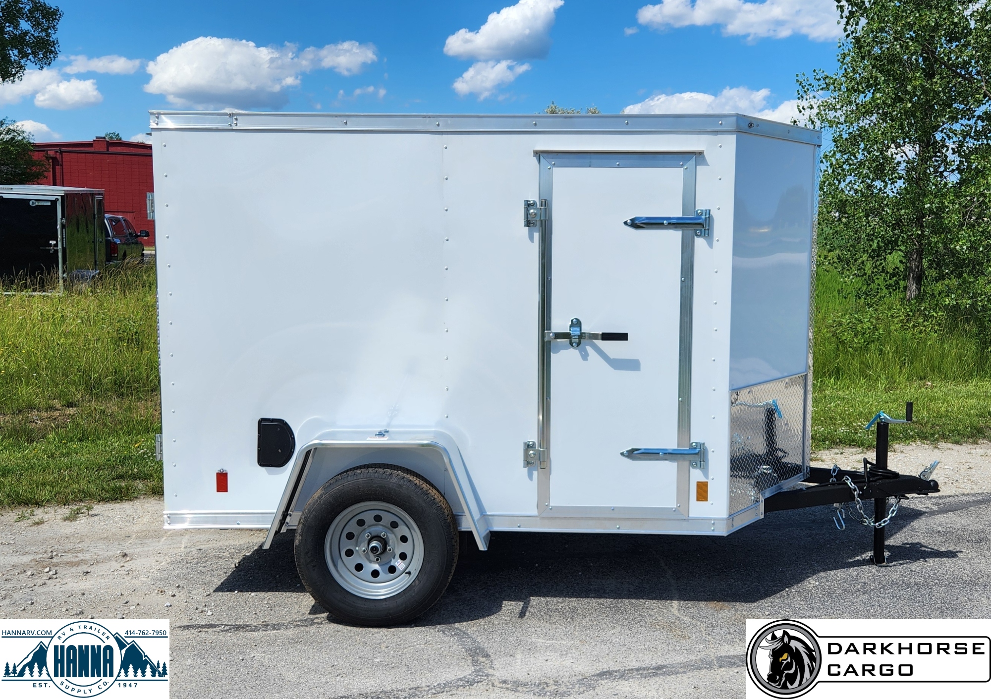DarkHorse 5X8 Wedge Nose Single Axle Steel Cargo Trailer with Ramp Door- 2500 Series- White